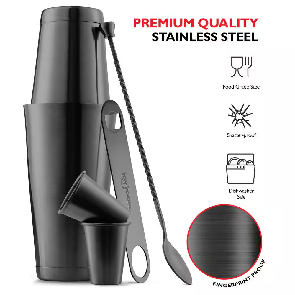 8-Piece Black Stainless Steel Cocktail Shaker Set – Bartender Kit