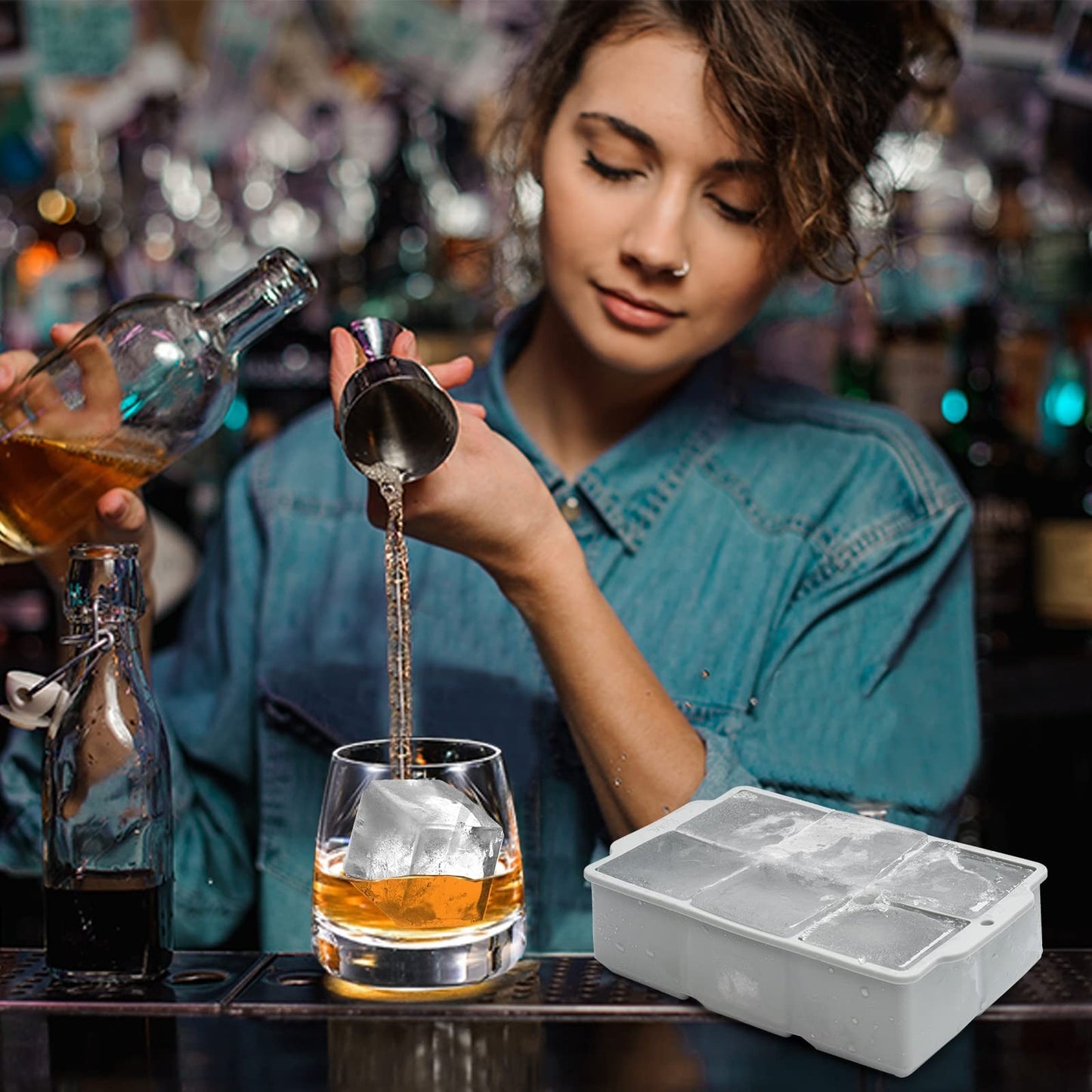 Large Ice Cube Tray Removable Lid, Big Silicone Square Ice Cube Mold