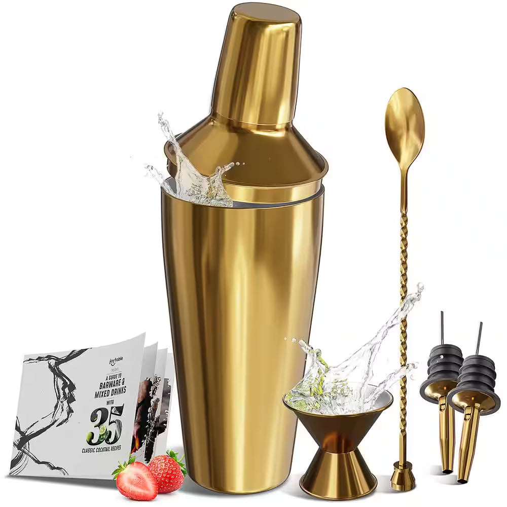8-Piece Gold Stainless Steel Cocktail Shaker Set – Bartender Kit