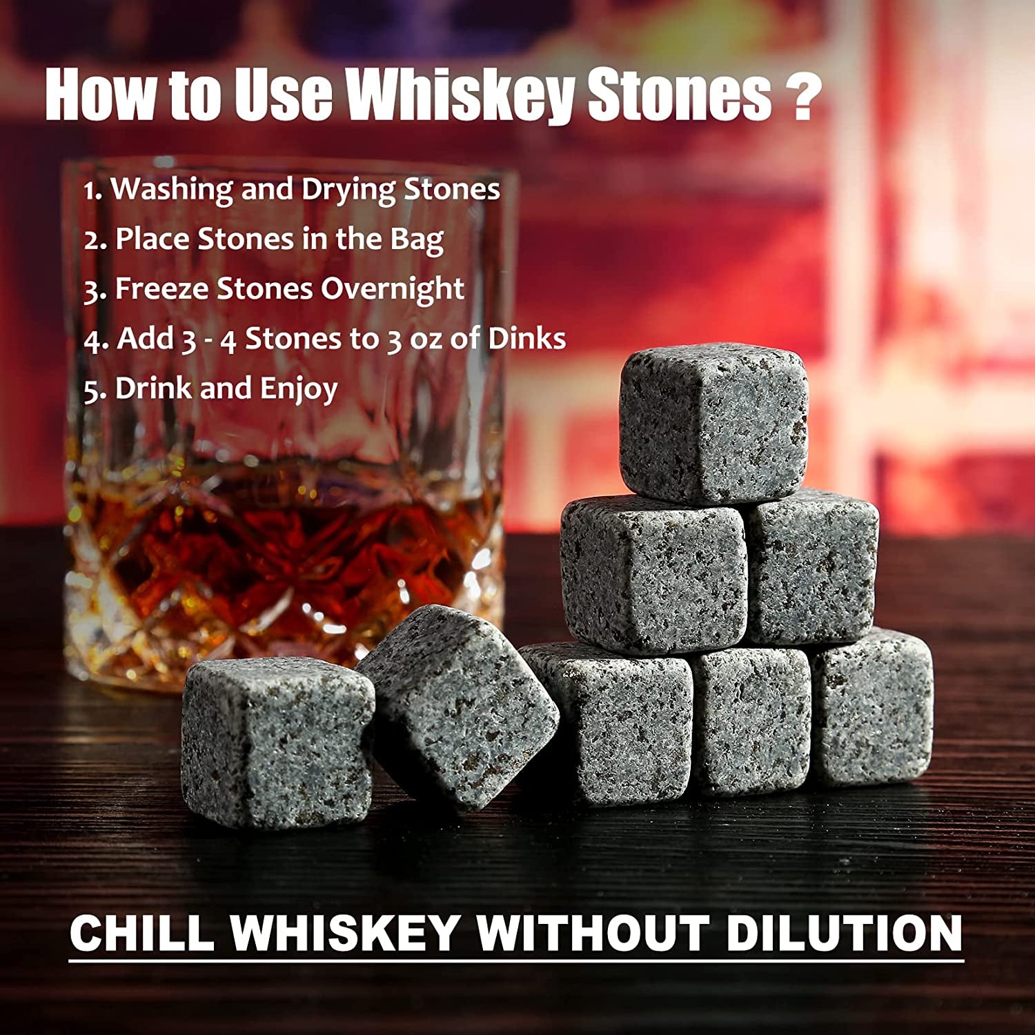 Granite Whiskey Stones & Glass Set – Premium Chilling Rocks