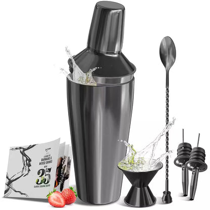 8-Piece Black Stainless Steel Cocktail Shaker Set – Bartender Kit