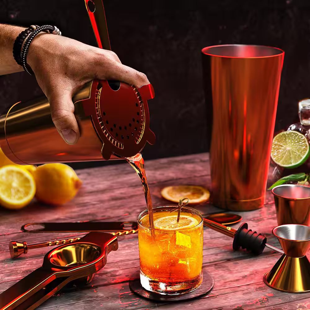 Premium 17-Piece Gold Bartender Kit with Wood Stand – Stainless Steel Cocktail Shaker Set