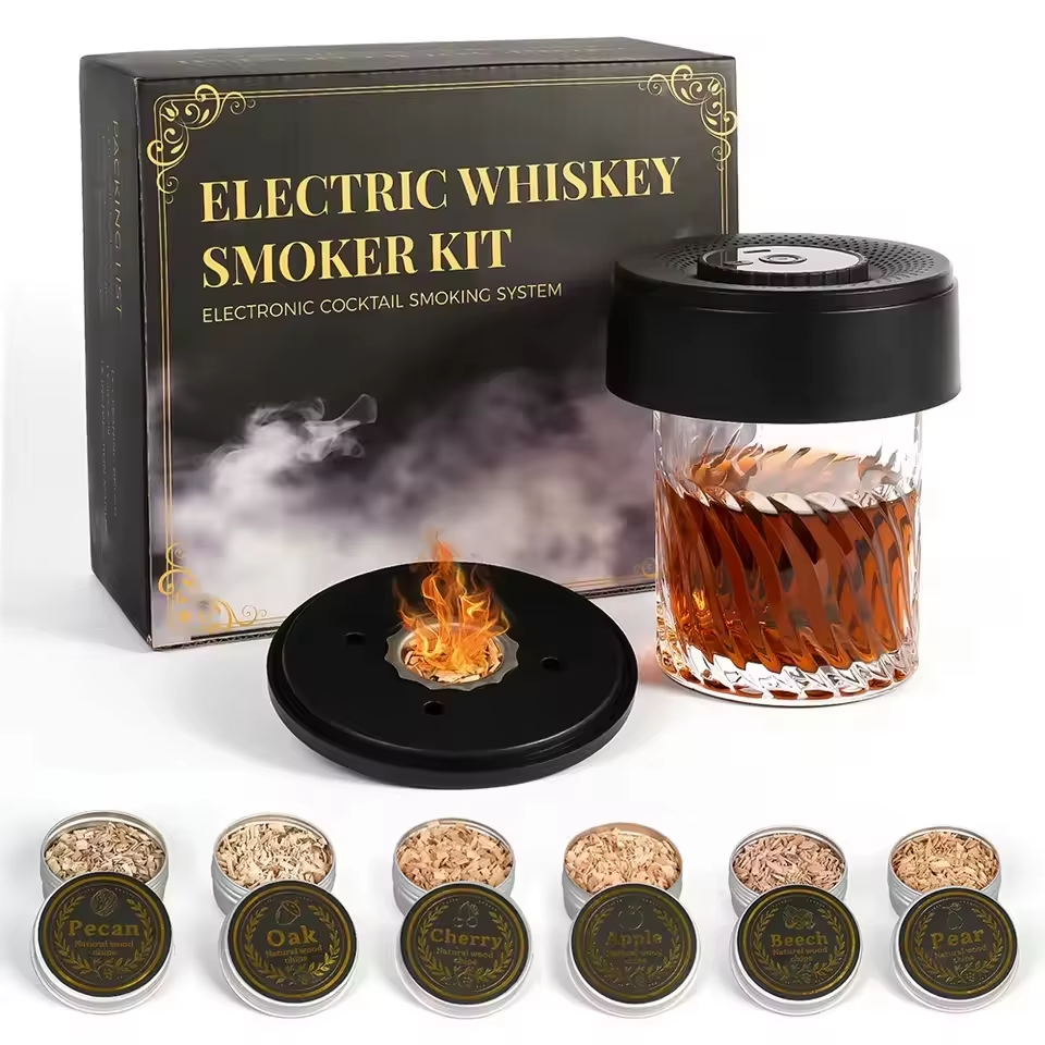 Electric Whiskey Smoker Kit with 6 Wood Chips (Rechargeable)