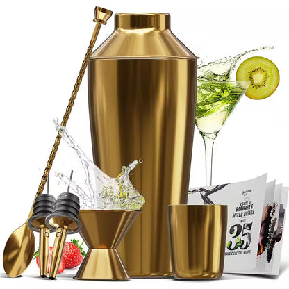 8-Piece Gold Stainless Steel Cocktail Shaker Set – Bartender Kit