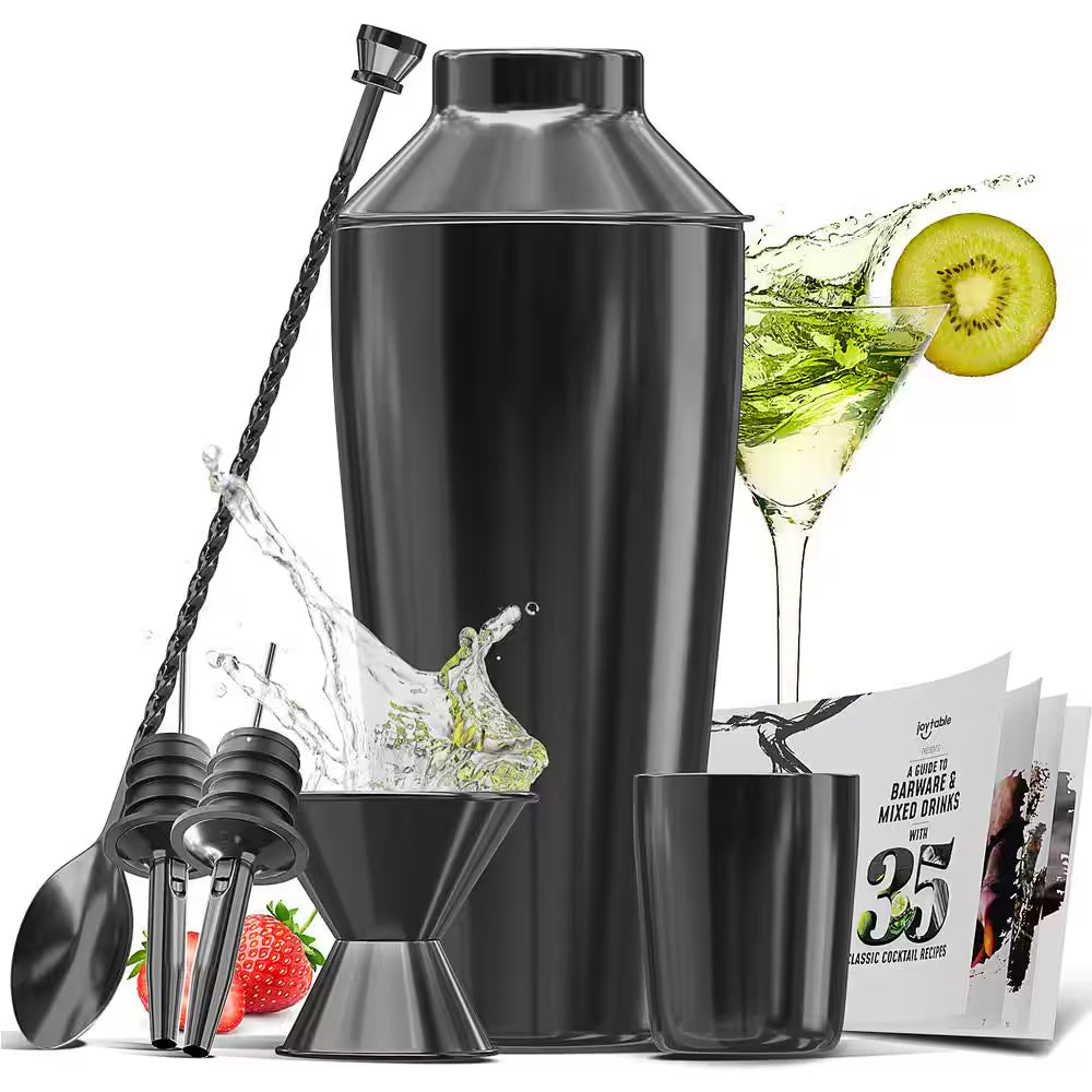 8-Piece Black Stainless Steel Cocktail Shaker Set – Bartender Kit