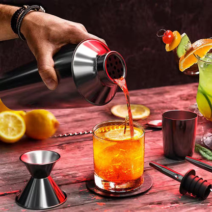 8-Piece Black Stainless Steel Cocktail Shaker Set – Bartender Kit