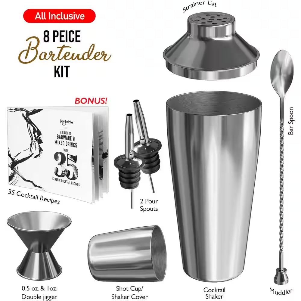 8-Piece Stainless Steel Cocktail Shaker Set – Bartender Kit